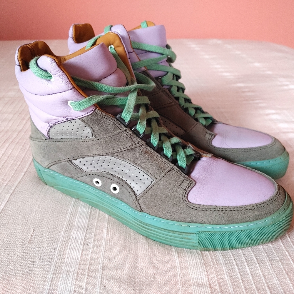 John Fluevog LoPro Leon Retro High-Top Sneakers in Lavender, Gray & Aqua